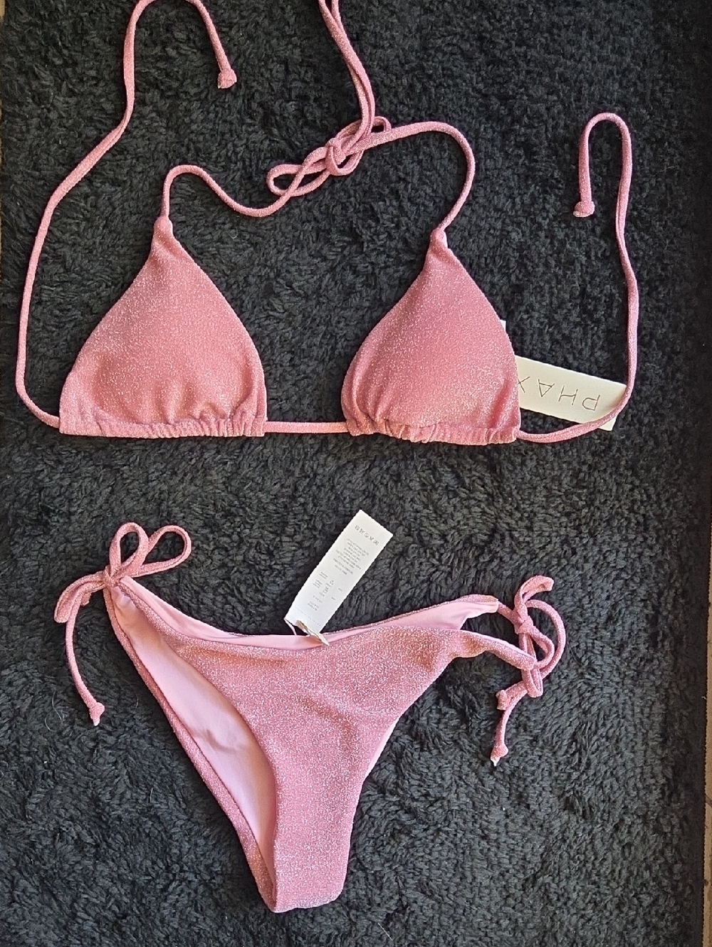 Pink Shimmer Triangle Tie Bikini by PHAX Medium  So Adorable